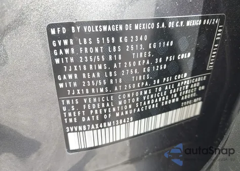 2024 Volkswagen Tiguan 2.0T Se/2.0T Wolfsburg Edition из США, поврежденный, VIN 3VVNB7AX4RM138429